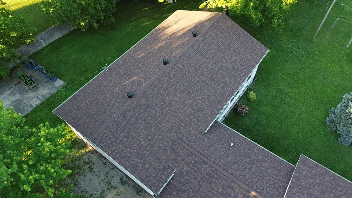 Brown shingle roof on a house