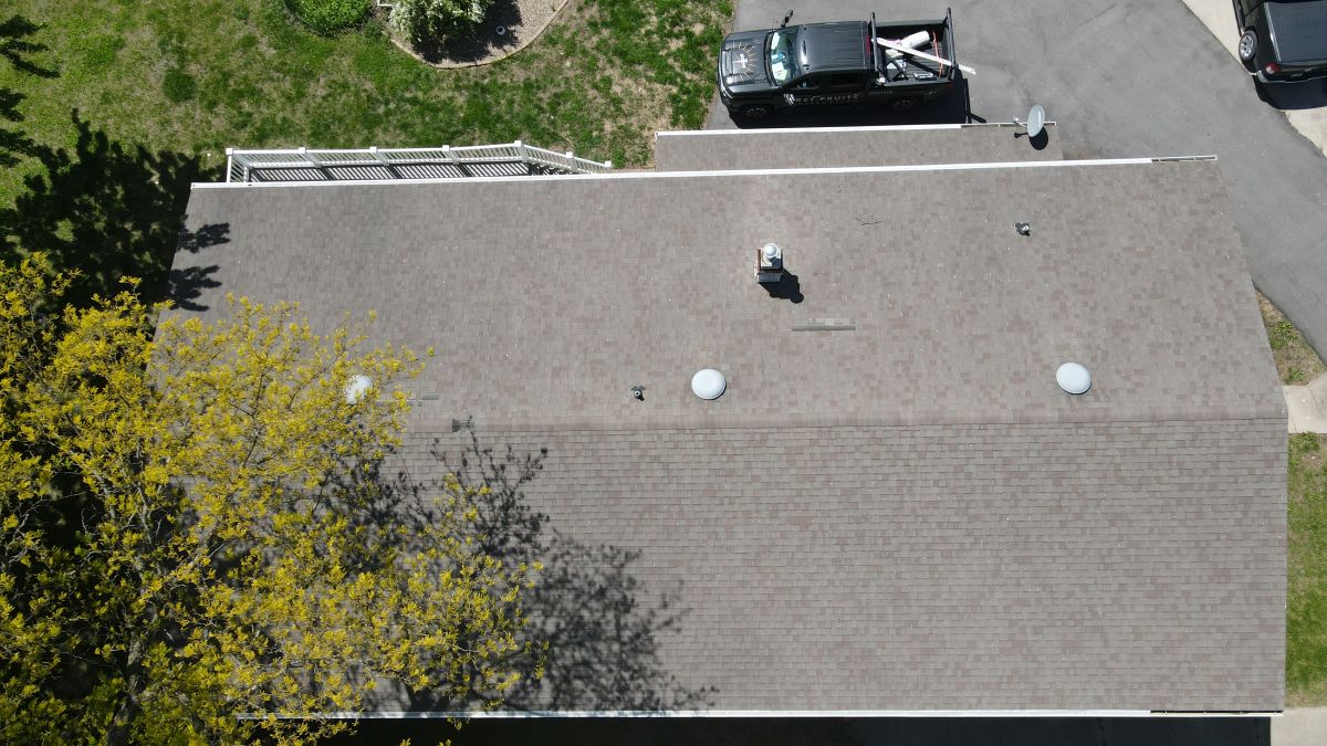 Aerial view of a new roof